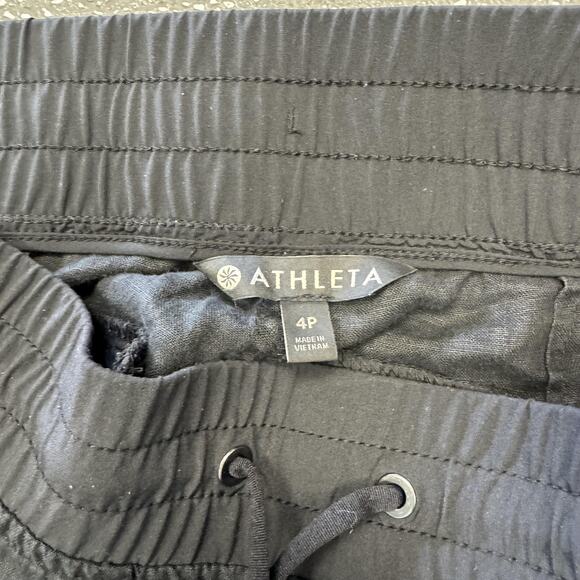 Athleta Pants Womens 4P Black Linen Jogger Elastic Waist Zip Pockets Cuffed - Picture 12 of 16